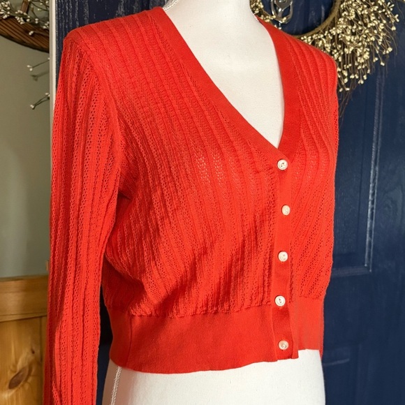 Ralph Lauren Vibrant Orange Button-Up Lightweight Cardigan size PL - Picture 2 of 10